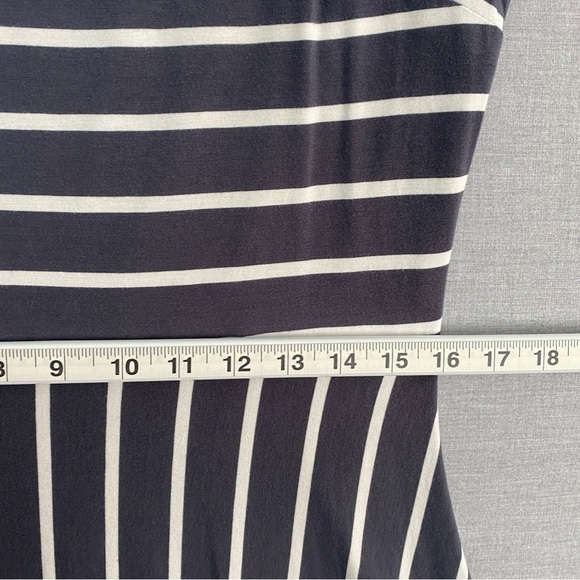 Loft Mini Dress Sz 12 Grey White Stripe Short Sleeve Back Cutout A-line Skirt - Picture 9 of 12